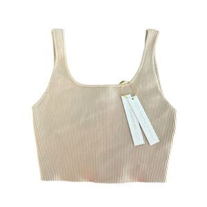 NWT House of Harlow 1960 Tank Top Womens Medium Beige Knit Ribbed Crop Luxe